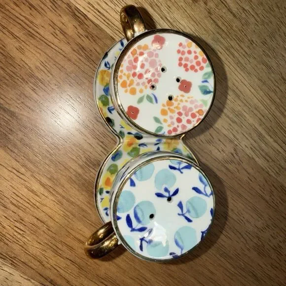 Anthropologie Tea Cups Salt & Pepper Shakers Floral Chintz Cottagecore Boho - Picture 7 of 12
